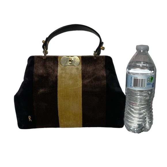 Vintage Roberta di Camerino Handbag 2 Toned Velvet Brown Leather Top Handle - Picture 15 of 16